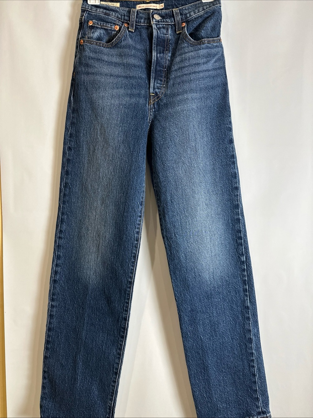 Levis Premium Ribcage Straight Ankle Jeans Womens 25x31 Super High Rise Blue